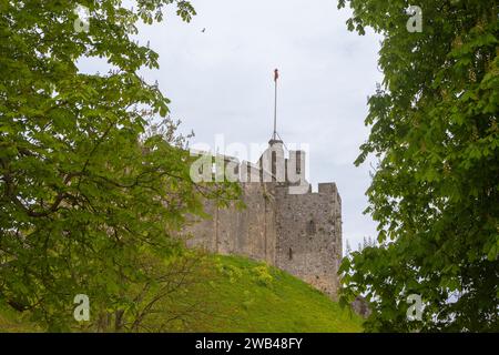 La motte normande d'origine, d'une hauteur de 20 mètres, surmontée par la coquille du XIIe siècle, château d'Arundel, West Sussex, Angleterre, Royaume-Uni Banque D'Images