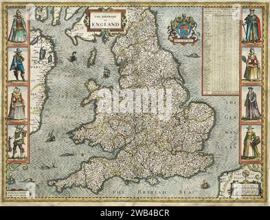 Carte de l'Angleterre et du pays de Galles, par John Speed. Circa 1632 Banque D'Images