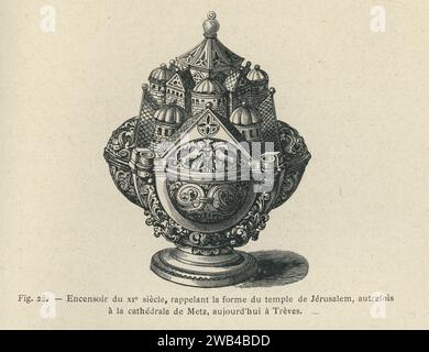 Un brûleur d'encens du 11e siècle en forme de Temple de Jérusalem. Illustration de 'l'ancienne France : les arts et métiers au Moyen-Âge. Etude illustrée sur le Moyen--Âge et la Renaissance d'après les ouvrages de M. Paul Lacroix', publiée en 1887 par Firmin-Didot (Paris). Banque D'Images