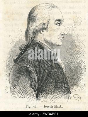 Portrait de Joseph Black, physicien et chimiste écossais du 18e siècle. Illustration tirée de 'les merveilles de la science ou description populaire des inventions modernes' écrite par Louis Figuier et publiée en 1867 par Furne, Jouvet et Cie Banque D'Images