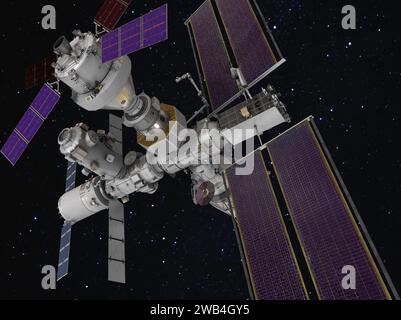 La station spatiale Gateway sera la première station spatiale de l'humanité autour de la Lune en tant que composante essentielle des missions Artemis pour ramener les humains sur le continent Banque D'Images