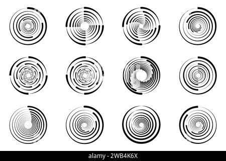 Définissez les lignes de vitesse en pointillés demi-tons noirs épais. Élément de conception pour cadre, logo, tatouage, pages Web, impressions, affiches, modèle. Lignes de vitesse dans la forme Illustration de Vecteur