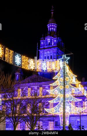 Glasgow City Chambers & George Square Christmas Lights, Glasgow, Écosse. Banque D'Images