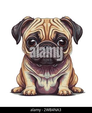 Mignon petit chiot PUG chien vecteur isolé sur blanc. Illustration de Vecteur