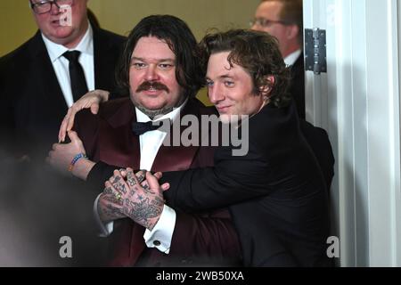 Matty Matheson und Jeremy Allen White BEI der Verleihung der 81. Golden Globe Awards im Beverly Hilton Hotel. Beverly Hills, 07.01.2024 Banque D'Images