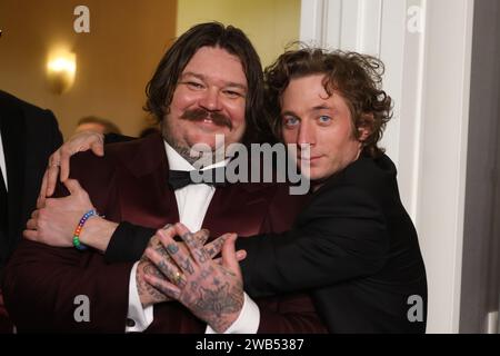 Beverly Hills, États-Unis. 07 janvier 2024. Matty Matheson et Jeremy Allen White posent dans la salle de presse lors de la 81e édition des Golden Globe Awards au Beverly Hilton le 07 janvier 2024 à Beverly Hills, en Californie. Crédit : Imagespace/Alamy Live News Banque D'Images