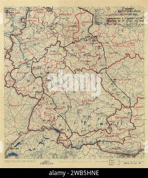 (27 juin 1945), carte de situation du QG douzième Groupe d'armées. Banque D'Images