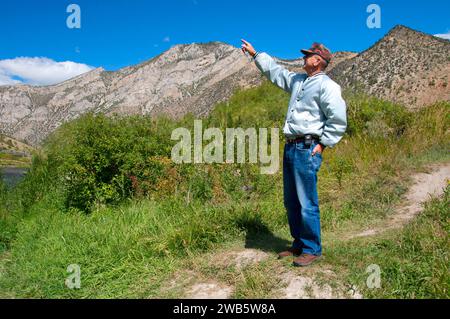 Randonneur, Limespur Fishing Access site, Jefferson County, Montana Banque D'Images