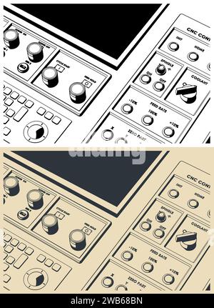 Illustration vectorielle stylisée du panneau de commande CNC Illustration de Vecteur