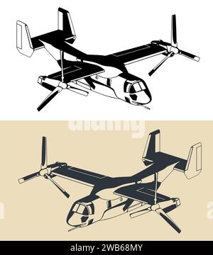 Illustration vectorielle stylisée d'un avion militaire V-22B Osprey tiltrotor Illustration de Vecteur