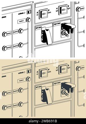 Illustrations vectorielles stylisées du panneau de commande CNC gros plan Illustration de Vecteur