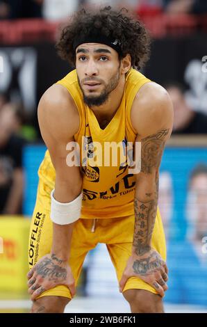 Tuebingen, Deutschland. 08 janvier 2024. Jhivvan Jackson (Tigers Tuebingen, 56) enttaeuscht, Emotionen. 08.01.2024, basket-ball, BBL, Tigers Tuebingen Wuerzburg baskets, GER, Tuebingen, Paul Horn-Arena. Crédit : dpa/Alamy Live News Banque D'Images