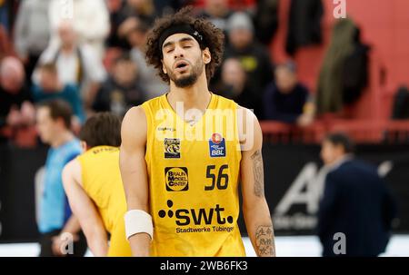 Tuebingen, Deutschland. 08 janvier 2024. Jhivvan Jackson (Tigers Tuebingen, 56) enttaeuscht, Emotionen. 08.01.2024, basket-ball, BBL, Tigers Tuebingen Wuerzburg baskets, GER, Tuebingen, Paul Horn-Arena. Crédit : dpa/Alamy Live News Banque D'Images