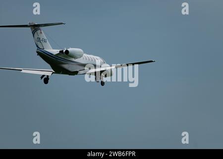 Aéroport d'Altenrhein, Saint-Gall (Suisse), le 12 septembre 2023 un Cessna 525a Citation CJ2 d'OE-FAF arrive sur la piste 28 Banque D'Images