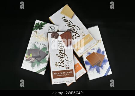 Assortiment de chocolats « The Belgian » – pays de Galles, Royaume-Uni – 9 janvier 2024 Banque D'Images