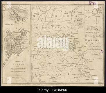 1776 une carte précise du pays autour de Boston en Nouvelle-Angleterre des meilleures autorités, par A. Hamilton, Banque D'Images