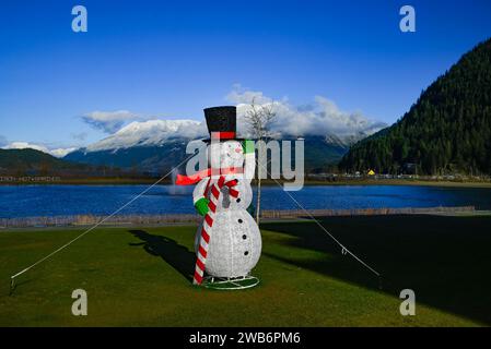 Bonhomme de neige, exposition de Noël, Harrison Hot Springs, Colombie-Britannique, Canada Banque D'Images