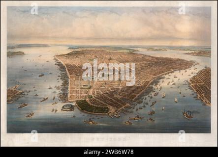 1851 vue plongeante de New York avec Battery Park au premier plan. Banque D'Images