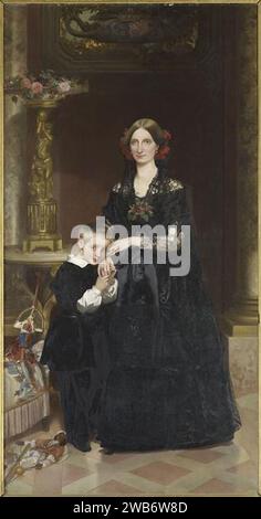 Portrait de 1851 de la duchesse d'Aumale (Princesse Maria Carolina Augusta de Bourbon-deux-Siciles) avec son fils (Prince Louis d'Orléans, Prince de Condé) par Victor Mottez. Banque D'Images