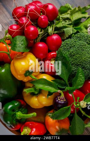 Vue rapprochée de l'assortiment de légumes frais. Banque D'Images