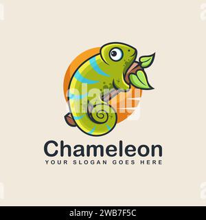 Dessin animé coloré amusant de mascotte de logo de Chameleon Illustration de Vecteur