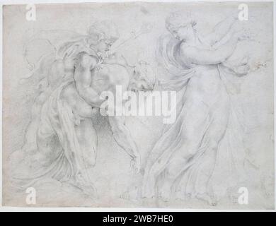 Pierre Paul Rubens - Dionysos soutenant un Silène ivre avec une maenad dansant devant lui (après le vase Borghèse au Louvre). Banque D'Images