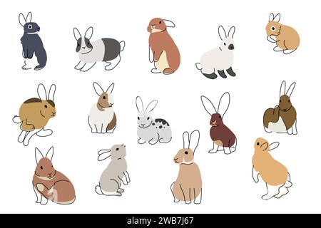 Une illustration vectorielle de différentes icônes mignonnes de lapins Illustration de Vecteur