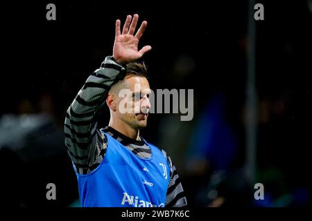 Arkadiusz Milik de la Juventus FC fait des gestes lors du match de Serie A entre l'US Salernitana et la Juventus FC au Stadio Arechi le 7 janvier 2024 à Salerne, en Italie. Banque D'Images