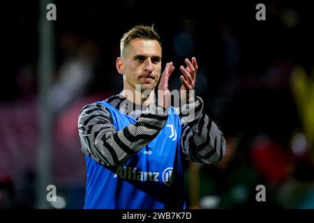 Salerne, Italie. 07 janvier 2024. Arkadiusz Milik de la Juventus FC fait des gestes lors du match de Serie A entre l'US Salernitana et la Juventus FC au Stadio Arechi le 7 janvier 2024 à Salerne, en Italie. Crédit : Giuseppe Maffia/Alamy Live News Banque D'Images