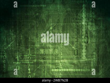 Fond de technologie grunge vert foncé avec code binaire. Conception vectorielle Illustration de Vecteur