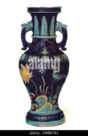 Vase de porcelaine avec des motifs esquissés dans des fils d'argile et lavé avec diverses glaçures colorées dynastie Ming, XVe siècle. H 290mm de l'art chinois : cent planches en couleur reproduisant poteries & porcelaines de toutes les époques, jades, laques, peintures, bronzes, meubles, etc., par Hobson, R. L. (Robert Lockhart), 1872-1941 Date de publication 1927 Éditeur New York : The Macmillan Company Banque D'Images