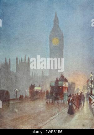 Sur Westminster Bridge Night Scene painting par Herbert Marshall, 1905 Herbert Menzies Marshall (1 août 1841 - 2 mars 1913) est un aquarelle et illustrateur anglais, et plus tôt dans sa vie un joueur de cricket. Banque D'Images