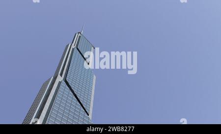 Architecture moderne de 3D Skyscrapper contre le ciel Banque D'Images