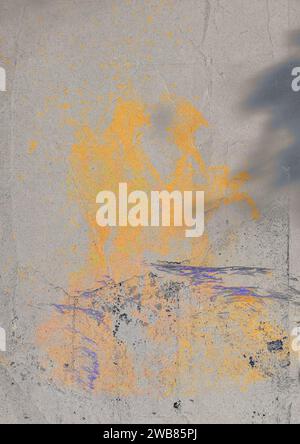 texture de fond de mur de béton jaune avec plâtre et ombre, avec effet de peinture de pulvérisation de lumière jaune Banque D'Images