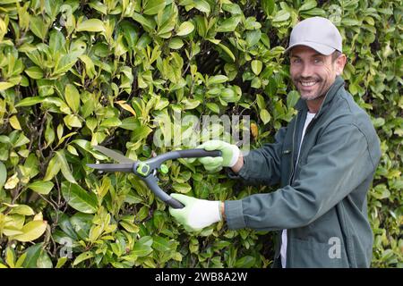 Couverture d'élagage jardinier professionnel à la maison jardin Banque D'Images
