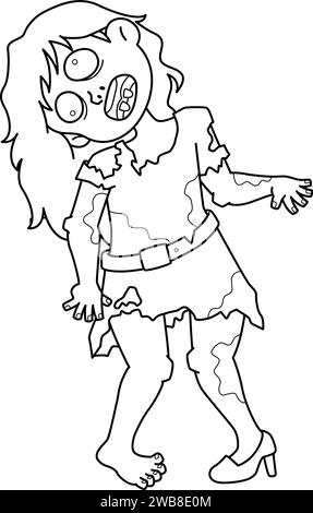 Page de coloriage isolée de fille de zombie pour les enfants Illustration de Vecteur