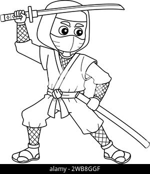 Ninja avec une coloration isolée Katana et Sheath Illustration de Vecteur