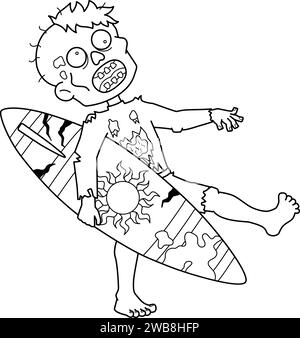 Page de coloriage isolée zombie surfer pour les enfants Illustration de Vecteur
