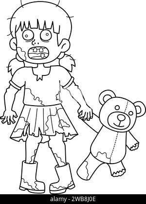 Enfant zombie avec Plushie page à colorier isolée Illustration de Vecteur