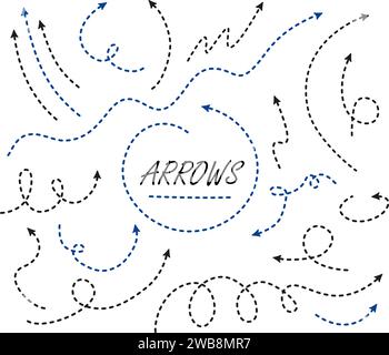 Grandes flèches et indications de direction. Trait fin avec flèche. Lignes pointillées avec flèches, Illustration de Vecteur