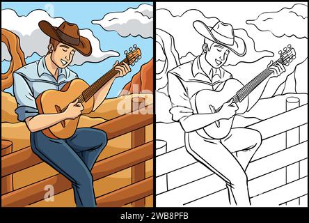 Cowboy jouant Guitar Coloriage page Illustration Illustration de Vecteur