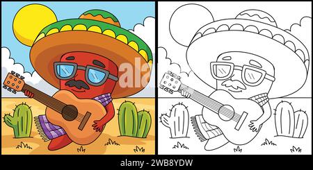 Cinco de Mayo Jalapeno Coloriage page Illustration Illustration de Vecteur