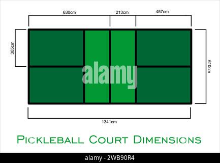 Pickleball court Dimensions mesures de taille en centimètre vue de dessus Illustration de Vecteur