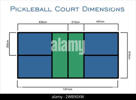 Pickleball court Dimensions mesures de taille en centimètre vue de dessus Illustration de Vecteur