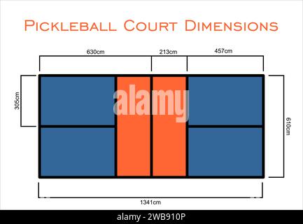 Pickleball court Dimensions mesures de taille en centimètre vue de dessus Illustration de Vecteur