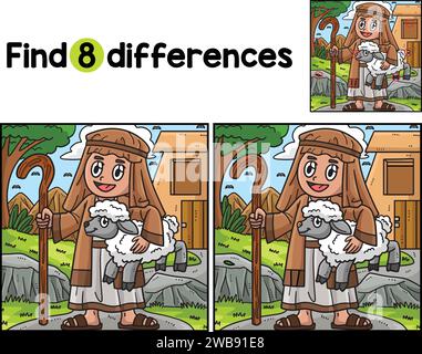 Christian Shepherd Sheep trouver les différences Illustration de Vecteur