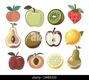 Ensemble de vecteurs de fruits abstraits dessinés à la main isolé. Illustration de Vecteur