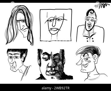 dessin artistique noir et blanc dessin animé illustration de personnages de personnes caricatures ou dessins ensemble Illustration de Vecteur