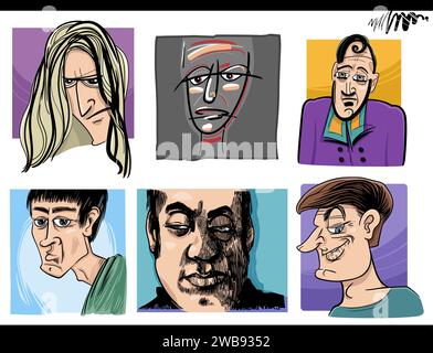 dessin artistique dessin animé illustration de personnages de personnes caricatures ou dessins ensemble Illustration de Vecteur