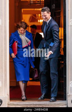 Downing Street, Londres, Royaume-Uni. 9 janvier 2024. La secrétaire à la Santé, Victoria Atkins, et Alex Chalk KC député, lord chancelier et secrétaire d'État à la Justice, assistent à la réunion hebdomadaire du Cabinet au 10 Downing Street. Photo par Amanda Rose/Alamy Live News Banque D'Images